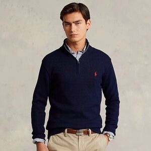 POLO Ralph Lauren Men's 100% Cotton Quarter-Zip Knit Dark Navy Blue Sweater